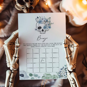Blue Gothic Floral Skull Baby Shower Bingo Game