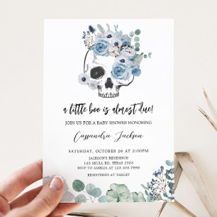 Blue Gothic Floral Skull Baby Shower Invitation