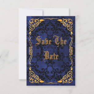 Blue Gothic & Gold Framed 30th Save The Date