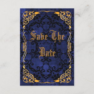 Blue Gothic & Gold Framed 50th Save The Date