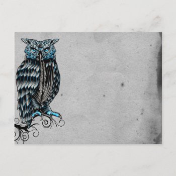 Blue Gothic Owl Halloween Postcard by NotionsbyNique at Zazzle