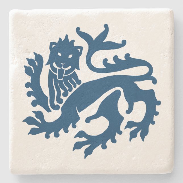 Blue Gothic Revival Lion Marble Stone Coaster (Front)