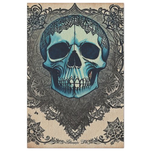 Blue Gothic skull ephemera  Tissue Paper