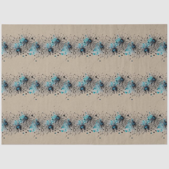 Blue Gothic Spider Web Ephemera pattern Tissue Paper (Front)