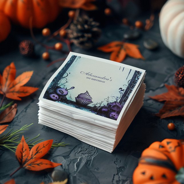 Blue Gothic Spooky ONE Birthday Napkins (Creator Uploaded)