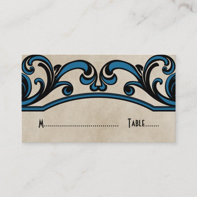 Blue Gothic Swirls Place Card (Front)