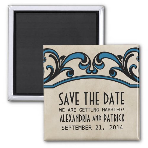Blue Gothic Swirls Save the Date Magnet