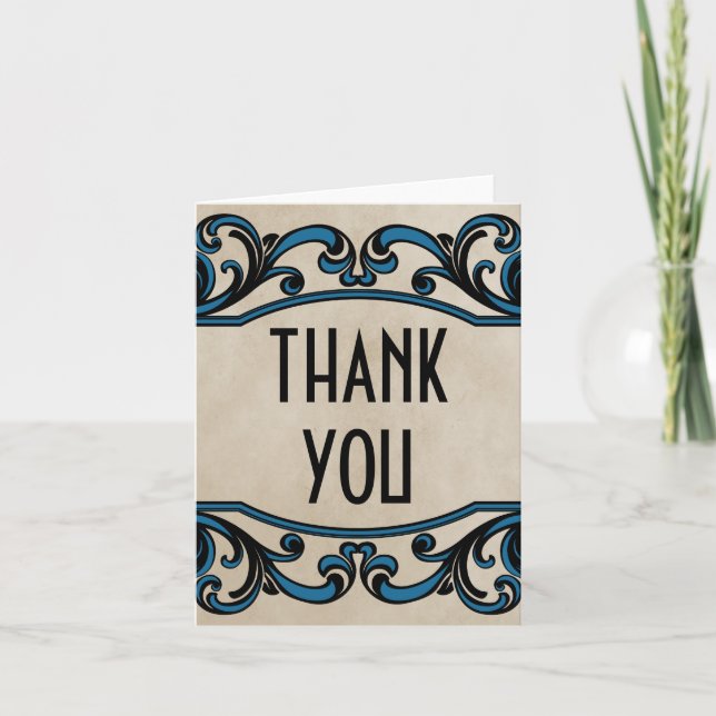 Blue Gothic Swirls Thank You Card (Front)