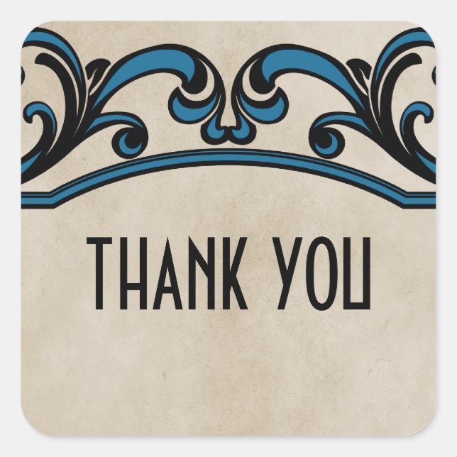 Blue Gothic Swirls Thank You Stickers (Front)