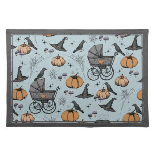 Blue Gothic Victorian Baby Carriage Halloween Cloth Placemat