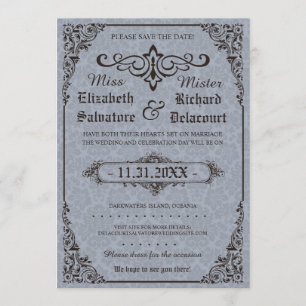 Blue Gothic Victorian Damask Save the Dates Save The Date