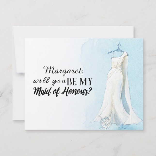 Blue Gown "Will you be my  maid of honor" Invitation (Front)