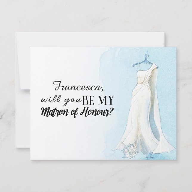 Blue Gown "Will you be my matron of honor" Invitation (Front)
