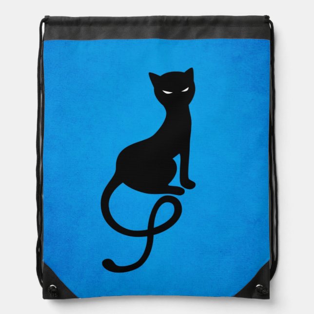 Blue Gracious Evil Black Cat Drawstring Bag (Front)