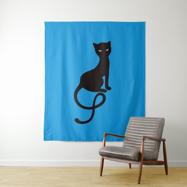 Blue Gracious Evil Black Cat Tapestry (In Situ)