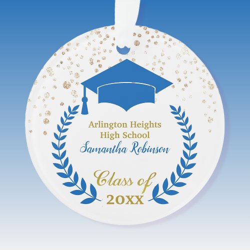 Blue Grad Cap and Laurel Graduation Ornament