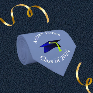 blue grad cap - class of 2024 -your name neck tie