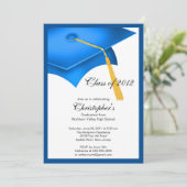 Blue Grad Cap Graduation Party Invitation | Zazzle