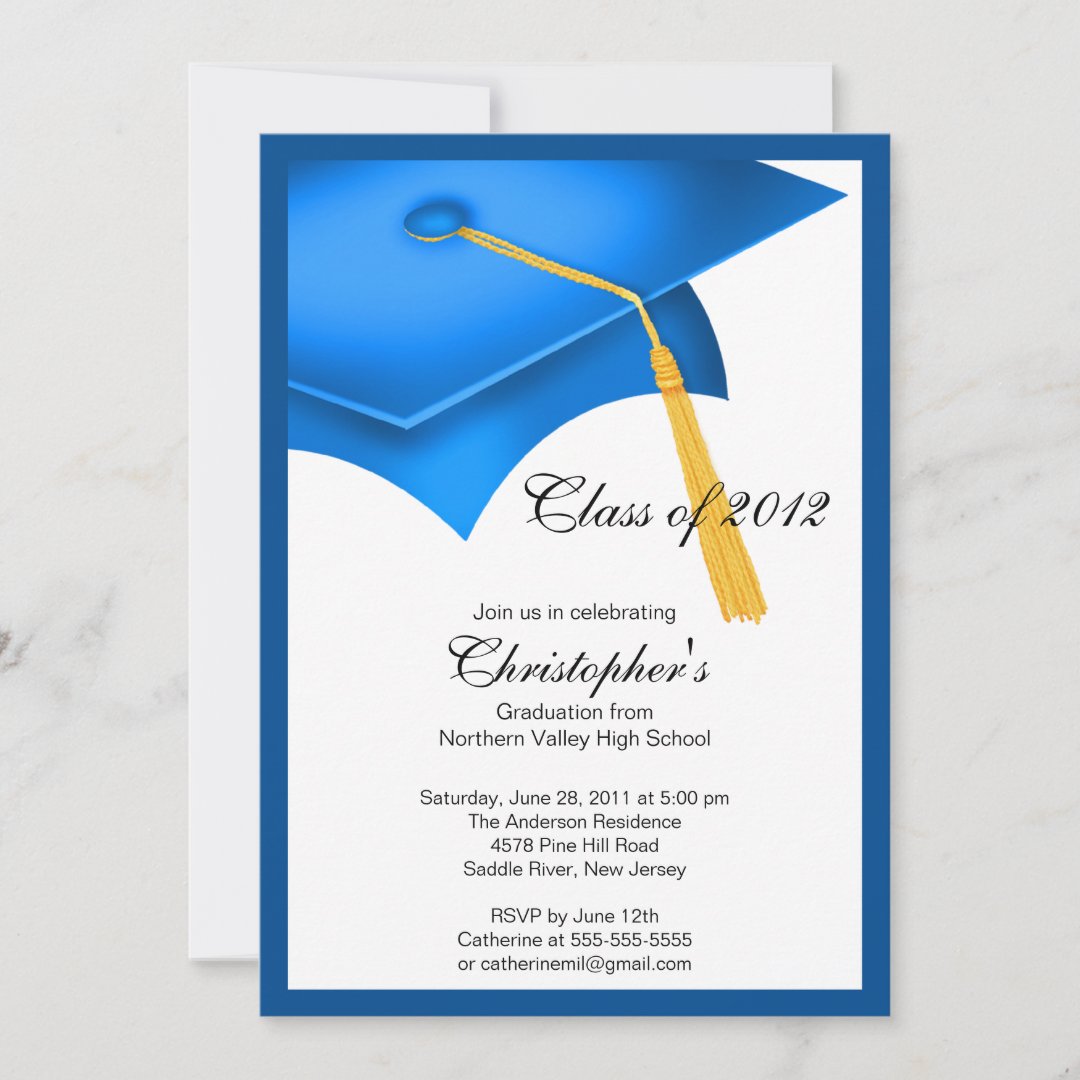 Blue Grad Cap Graduation Party Invitation | Zazzle