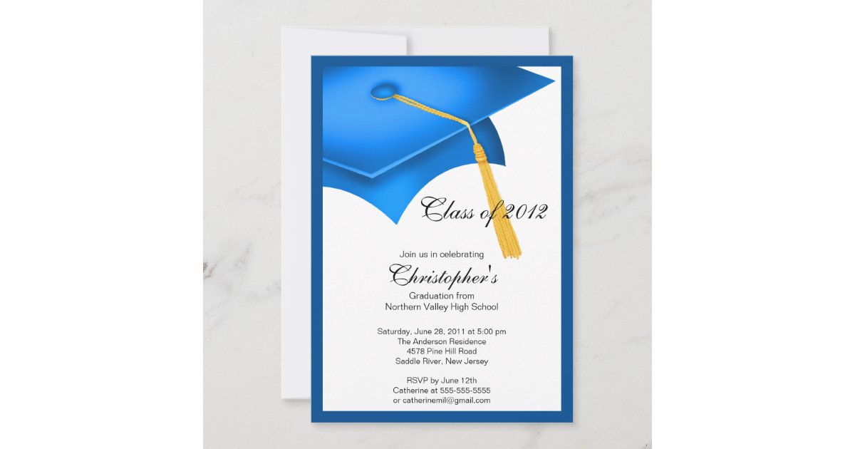 Blue Grad Cap Graduation Party Invitation | Zazzle