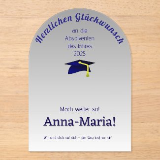 blue grad cap  in silver -  GERMAN  Congrats 