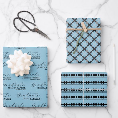 Blue Grad Typography Script Modern Wrapping Paper Sheets