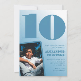 Blue gradient 10th birthday invitations Boy Photo