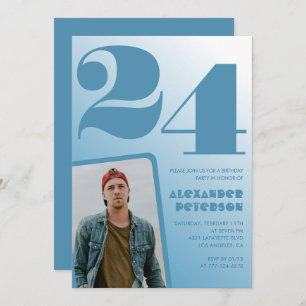 Blue gradient 24th birthday invitations Him Photo