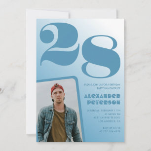 Blue gradient 28th birthday invitations Boy Photo