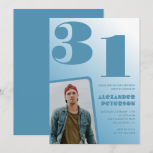 Blue gradient 31st birthday invitations Boy Photo