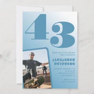 Blue gradient 43rd birthday invitations Men Photo