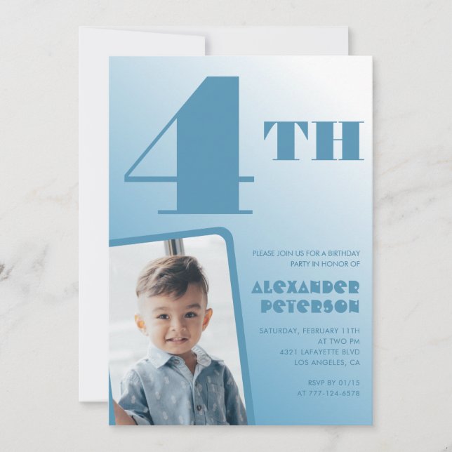 Blue Gradient 4th birthday invitations Photo (Front)