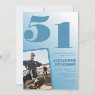 Blue gradient 51st birthday invitations Men Photo