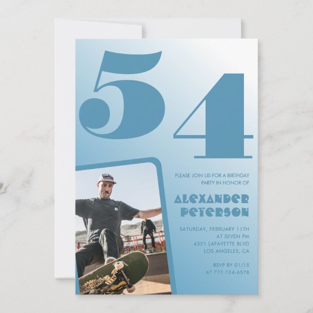 Blue gradient 54th birthday invitations Men Photo (Front)