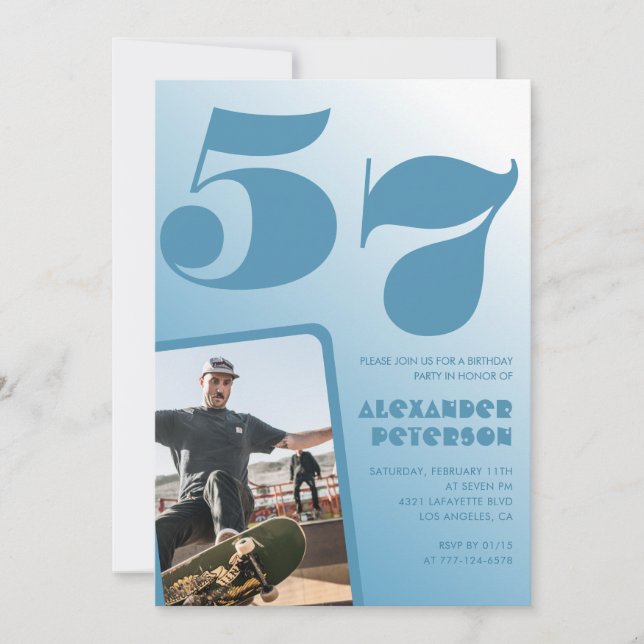Blue gradient 57th birthday invitations Men Photo (Front)