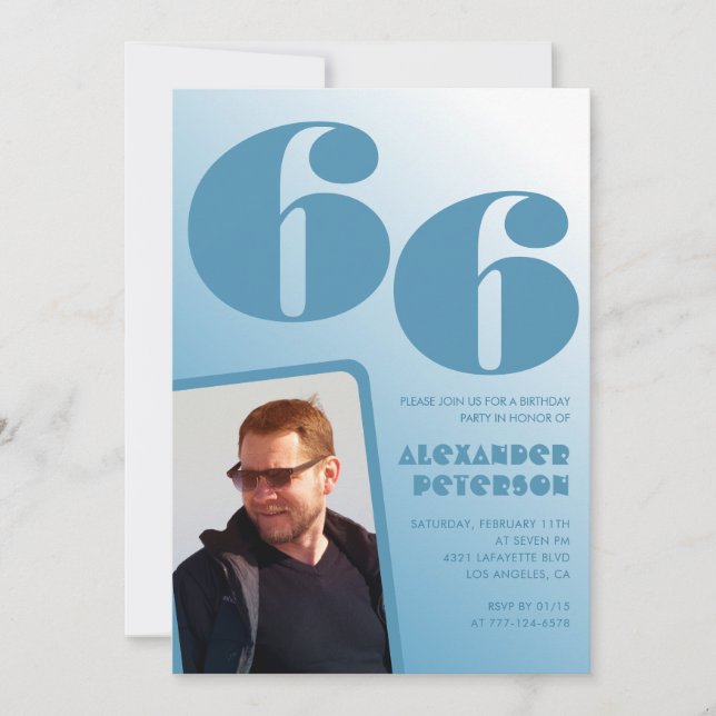 Blue gradient 66th birthday invitations Men Photo (Front)