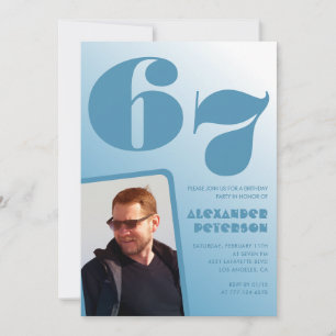 Blue gradient 67th birthday invitations Men Photo