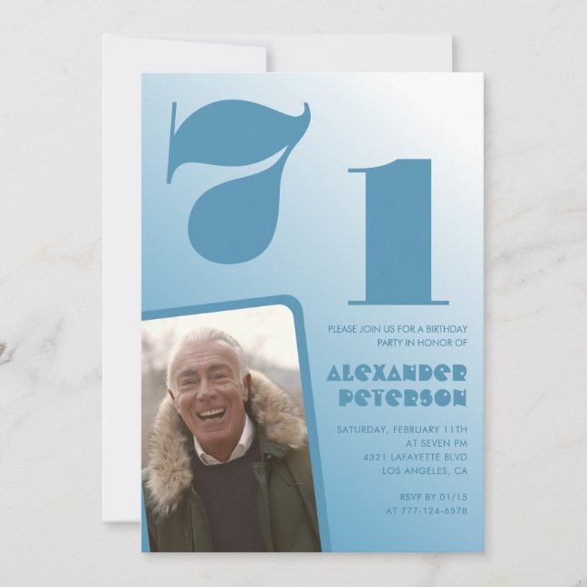 Blue gradient 71st birthday invitations Men Photo (Front)