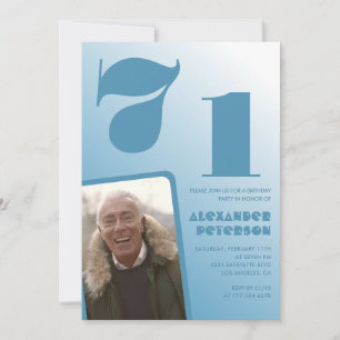 Blue gradient 71st birthday invitations Men Photo