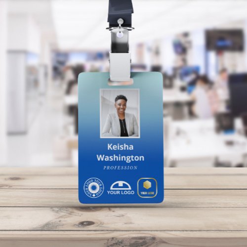 Blue Gradient Add 3 Logos Employee ID Badge