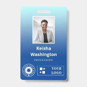 Blue Gradient Add Two Logos Employee ID Badge