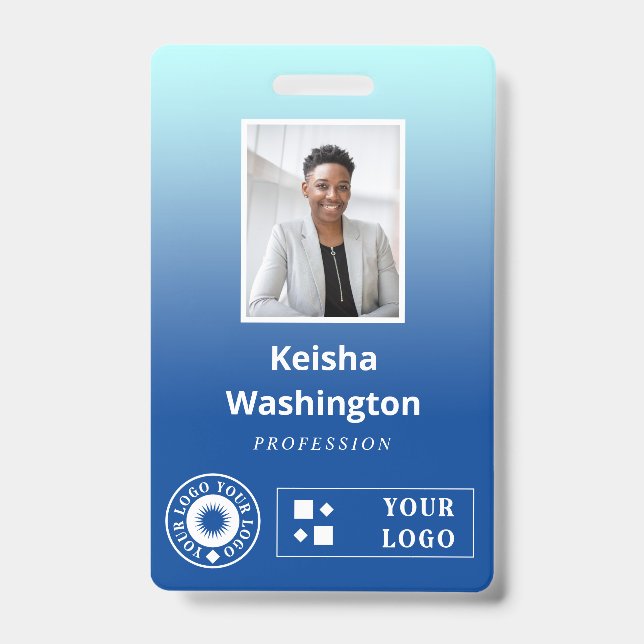 Blue Gradient Add Two Logos Employee ID Badge (Front)