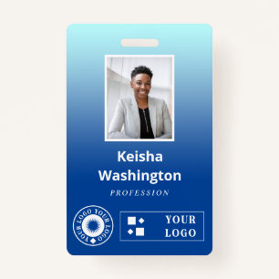 Blue Gradient Add Two Logos Employee ID Badge