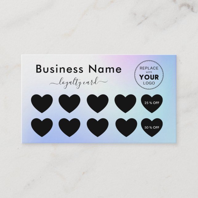 Blue Gradient Add Your Logo Discount Minimal Girly Loyalty Card (Front)
