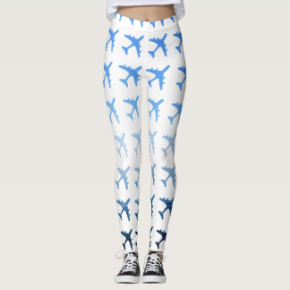 Blue Gradient Airplane Pattern Leggings