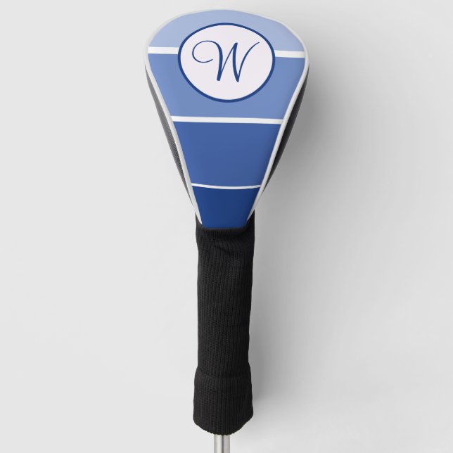 Blue Gradient Block Modern Monogram Golf Head Cover (Front)