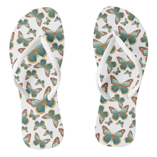 Blue Gradient Butterfly Pattern Flip Flops