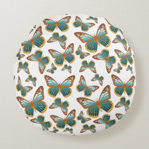 Blue Gradient Butterfly Pattern Round Pillow