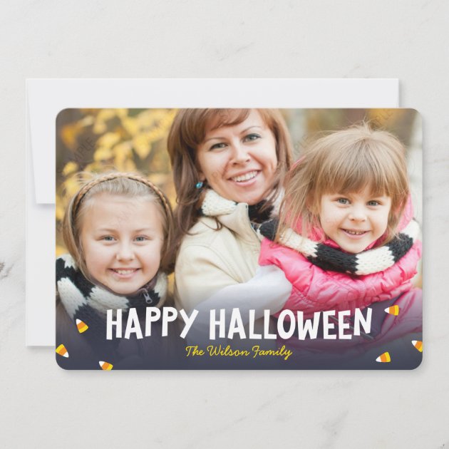 Blue Gradient Candy Corn Photo Happy Halloween Card