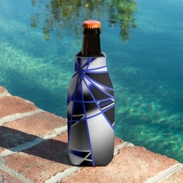 Blue Gradient Color Fill Mechanical Drawing Mosaic Bottle Cooler (In Situ Pool)